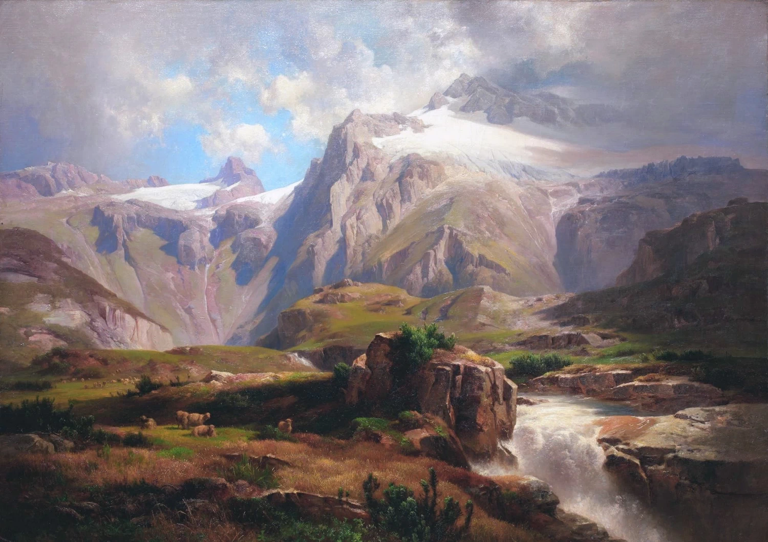 Paesaggio alpino con cascata, 1876